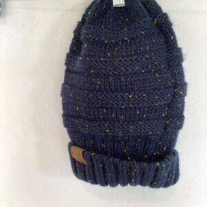 C. C. Exclusive Skully Beanie Ribbed Cable Knit Blue Confetti 9" Acrylic OS Ski